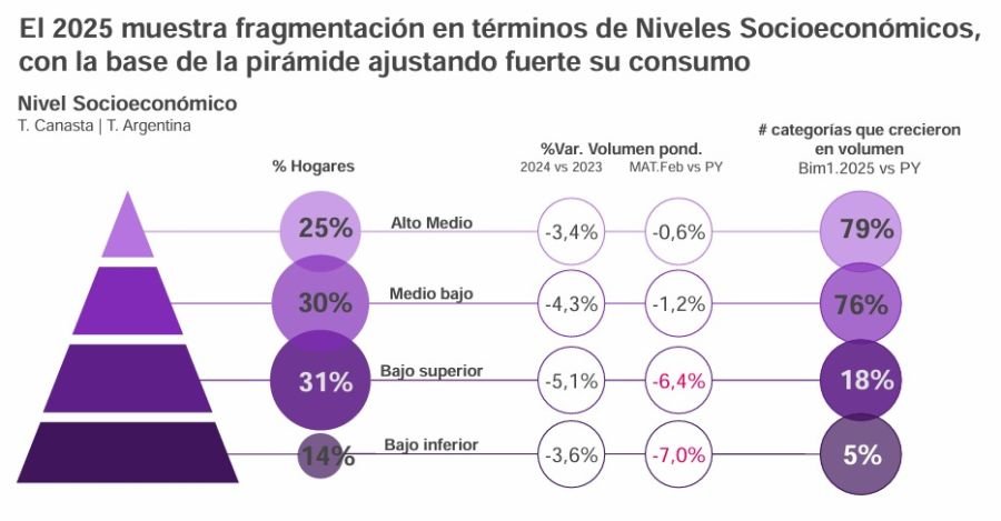 Consumo por nivel socioeconómico en los hogares en 2025.