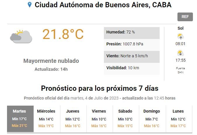 Alerta meteorológica en El Cronista, Información General