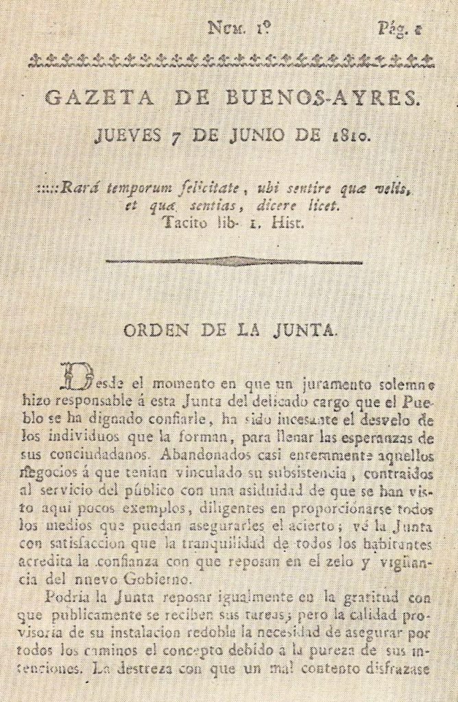 La creación del primer períodico argentino 'La Gaceta de Buenos Aires' Argentina