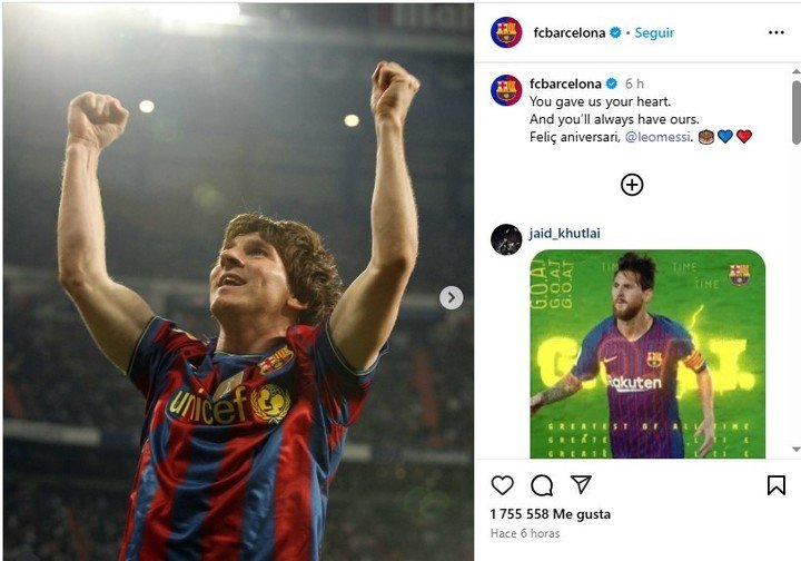 El emotivo posteo del Barcelona en felicitación a Messi por su cumpleaños. (@fcbarcelona)
