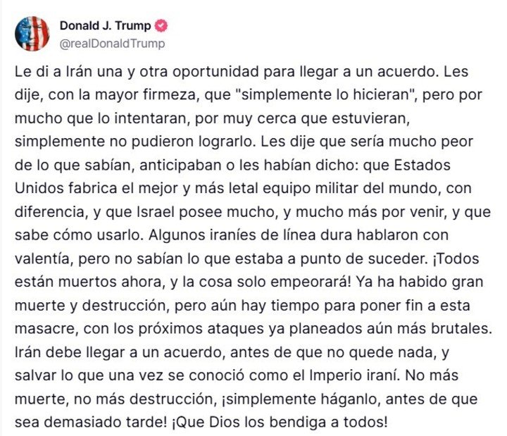 Donald Trump anunció los bombardeos a instalaciones nucleares iraníes, en la madrugada de Medio Oriente.