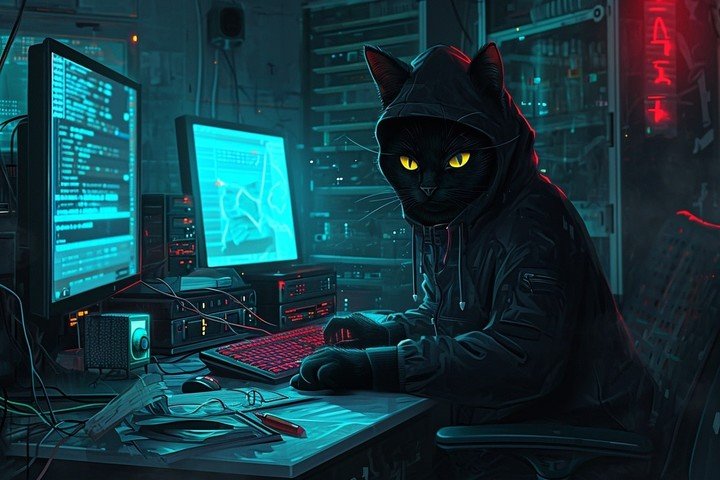BlackCat Ransomware, uno de los grupos de cibercriminales más conocidos del mundo. Ilustración Midjourney (IA)