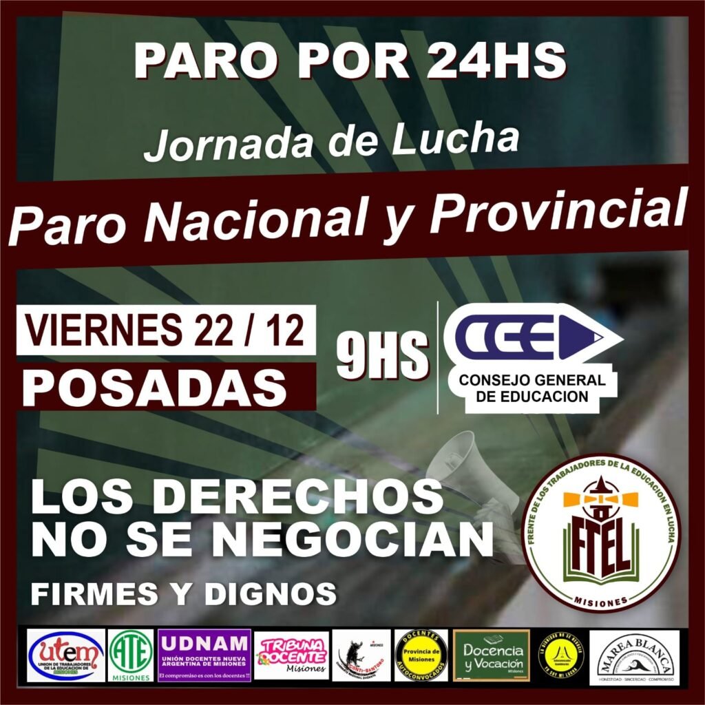 Imagen relacionada con Docentes de Posadas convocan a movilización y paro por recortes en educación superior.