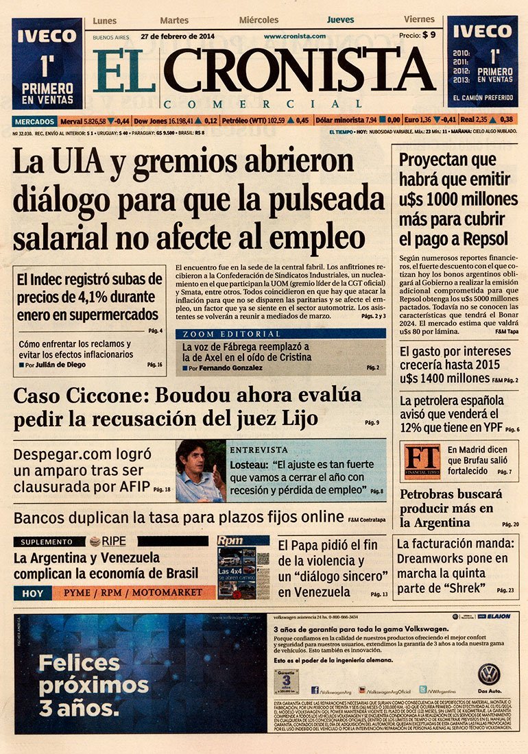 Gran noticia de ARCA en El Cronista, Economía