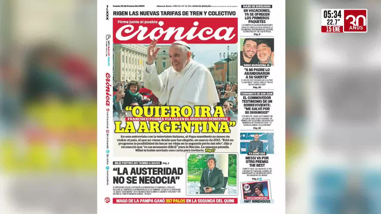 Sorpresa en el Vaticano en El Cronista, Información General
