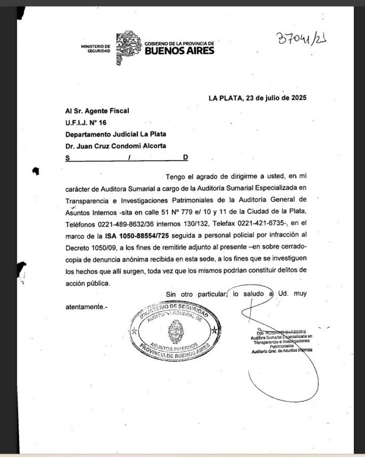 La denuncia presentada contra los 24 policías sospechados de vínculos con un candidato libertario.