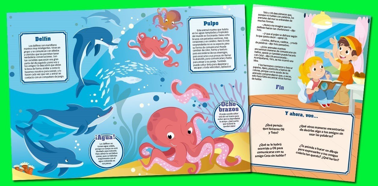 Cada libro despliega grandes escenas ilustradas, información, datos curiosos y un espacio interactivo.