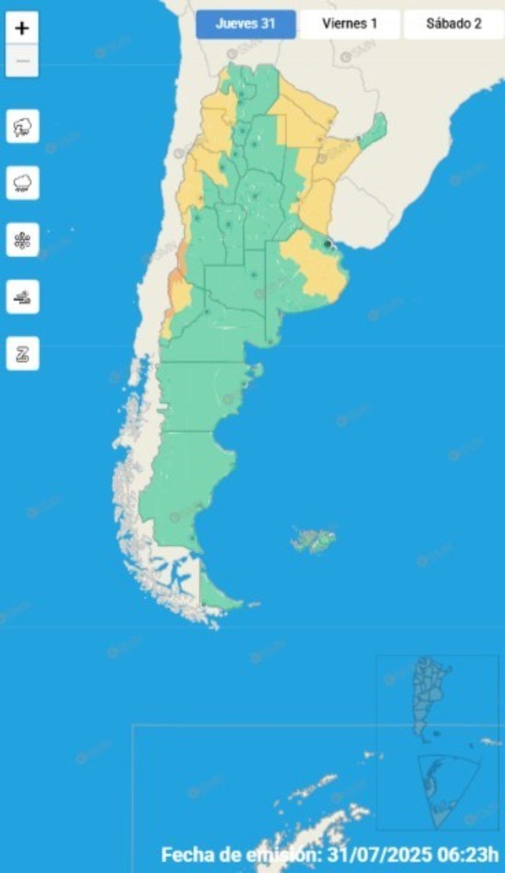 Catorce provincias en alerta este jueves 31 de julio.