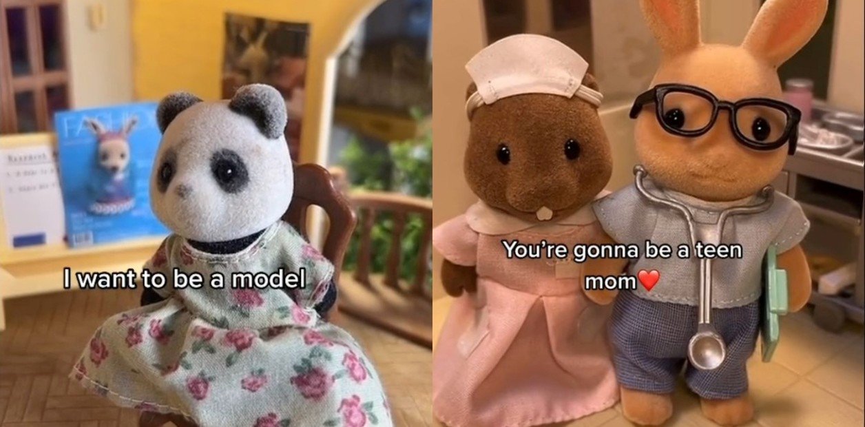 “Quiero ser modelo”, y “Serás madre adolescente”: algunos de los temas que aborda @SylvanianDrama en sus videos. Foto: captura de pantalla/@SylvanianDrama.