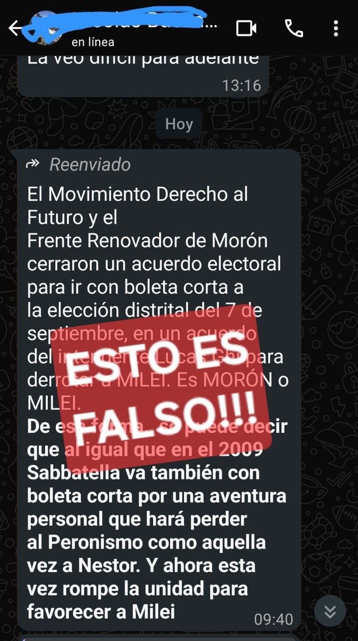 El mensaje del partido Nuevo Encuentro desmintiendo una fake news.