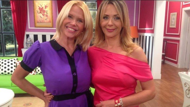 Nazarena Vélez y Evelyn Von Brocke en el set de Los Grimaldi.