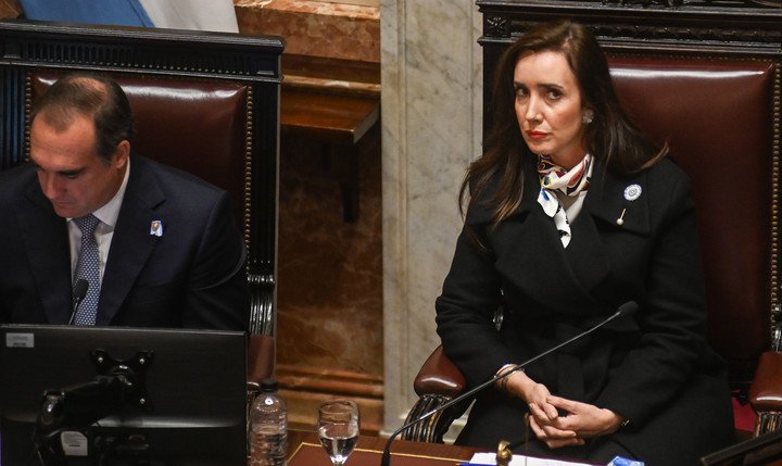 Victoria Villarruel, en la sesión dle jueves en el Senado. Foto: Federico López Claro.