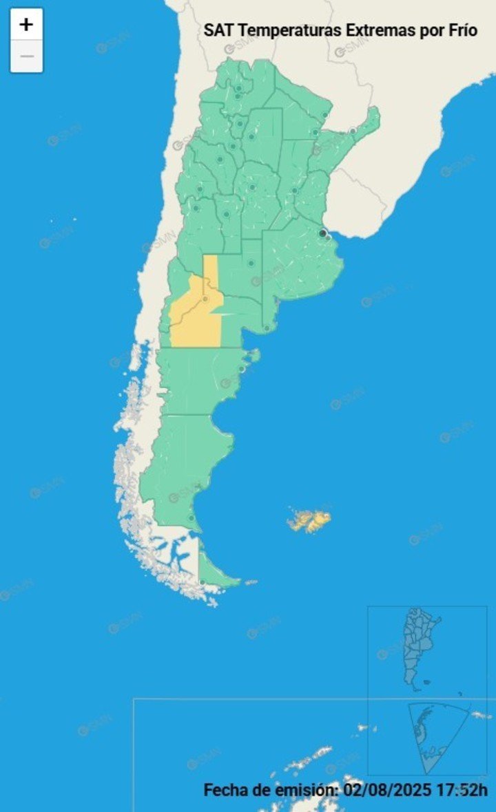 Cuatro provincias con alerta por frío este domingo 3 de julio. Foto SMN