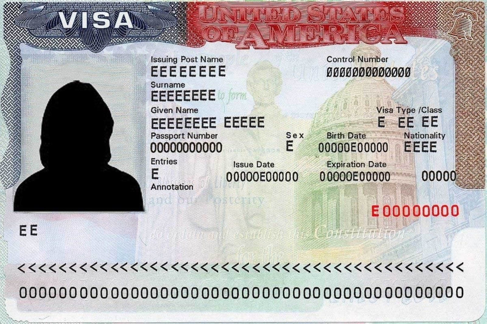 El número de visa siempre aparece en color rojo, generalmente en el borde inferior derecho. Foto ilustrativa