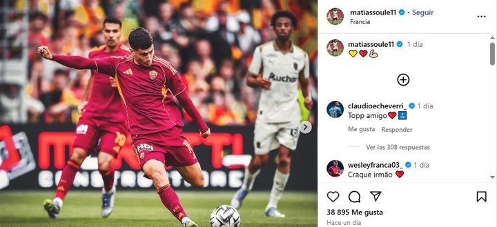 El comentario del Diablito Echeverri al posteo de Matias Soule. (@matiassoule11)