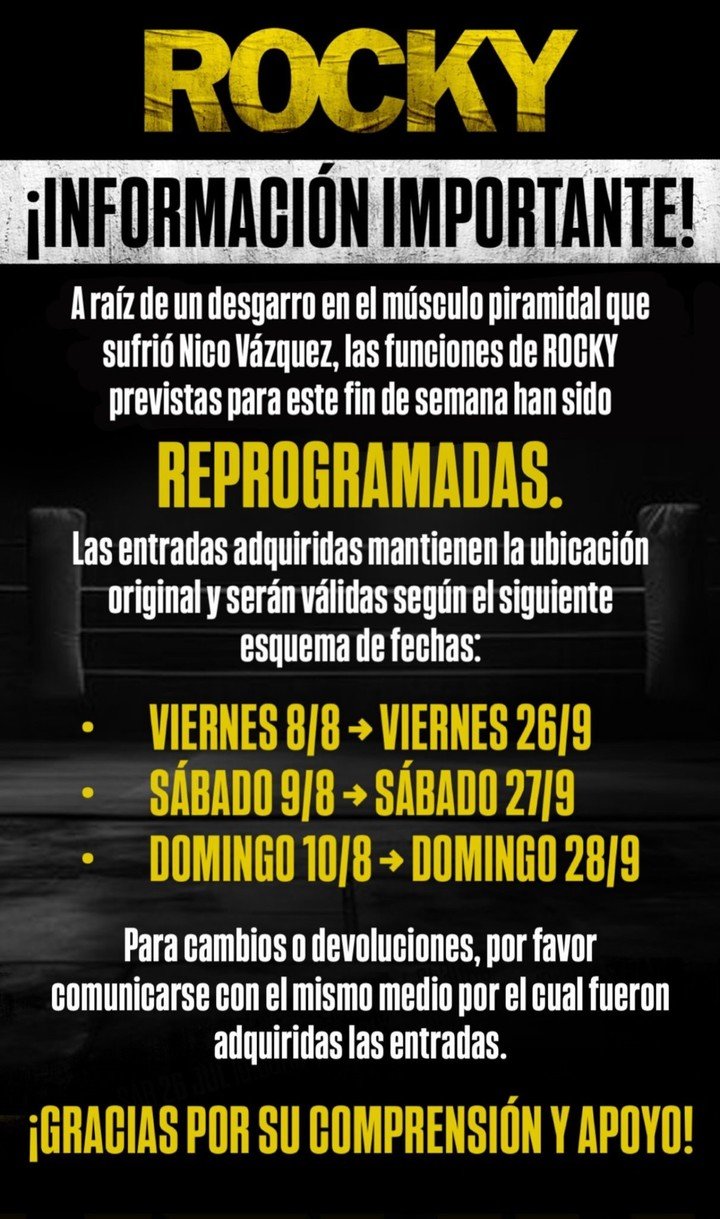 Las entradas adquiridas para las fechas originales se mantendrán válidas para las nuevas funciones reprogramadas.