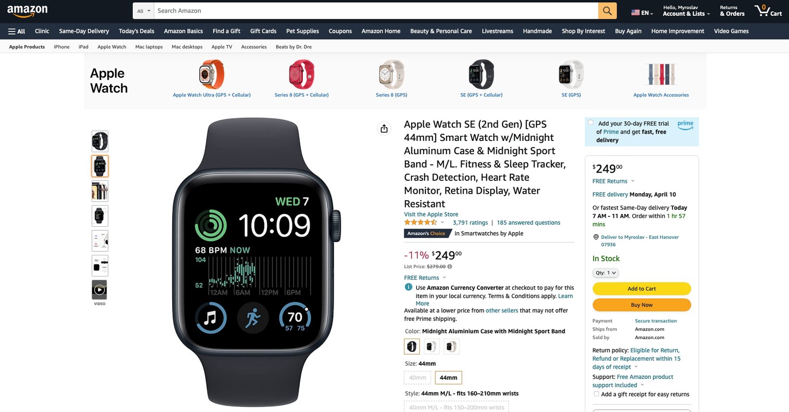 Conseguí $80 de descuento en el Apple Watch SE (2ª generación) en Amazon. Apple Watch